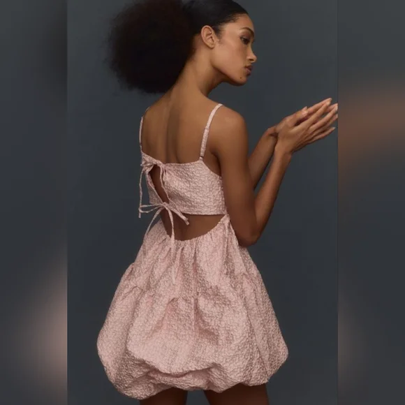 Aureta Studio x Anthropologie Square-Neck Bubble-Hem Mini Dress in Pink - Picture 2 of 16